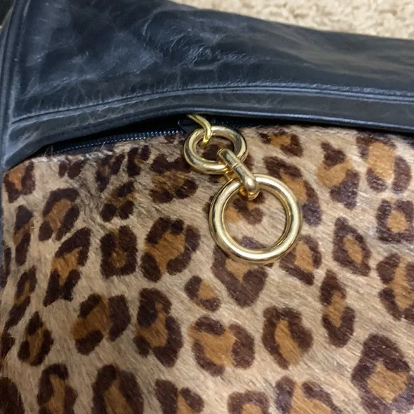 Black leather with leopard print.  Gold details - Picture 2 of 8